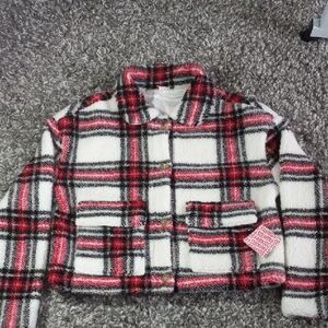 🔥Kids Fabkids Red, White And Black Plaid Fleece Jacket Size XL 14/16 Girl NWT